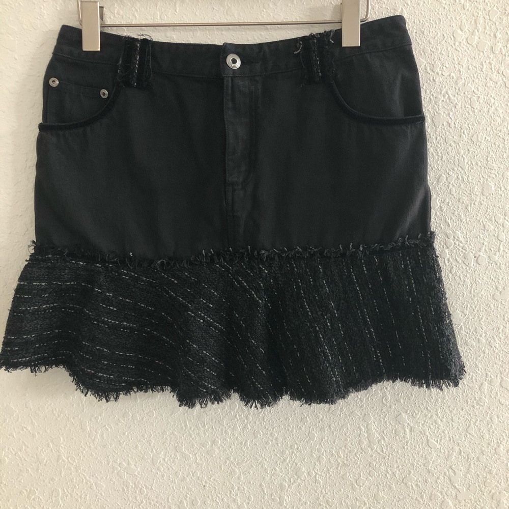 Lili Nucci Black Ruffle Hem Mini Denim Skirt  L